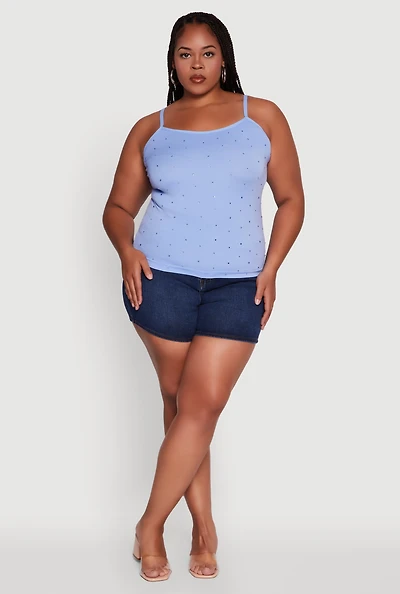 Womens Plus Seamless Rhinestone Detail Cami, 2X-3X