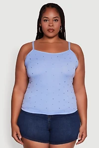Womens Plus Seamless Rhinestone Detail Cami, 2X-3X