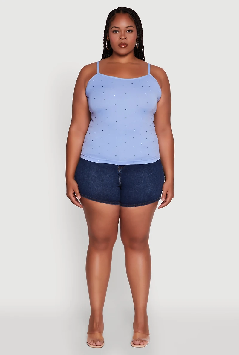 Womens Plus Seamless Rhinestone Detail Cami,