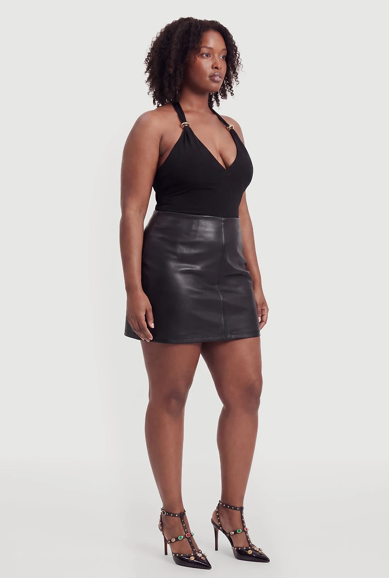 Plus Metallic Detail Tie Back Halter Top