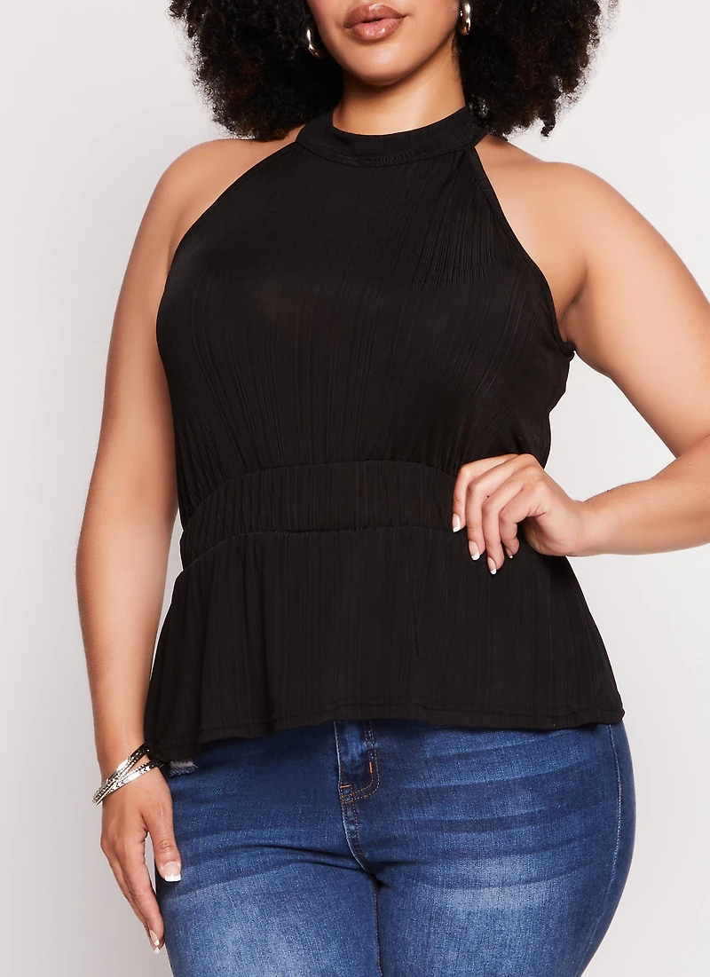 Plus High Neck Sleeveless Peplum Top