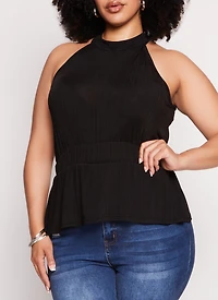 Plus High Neck Sleeveless Peplum Top
