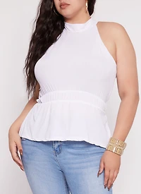Plus High Neck Sleeveless Peplum Top