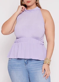 Plus High Neck Sleeveless Peplum Top