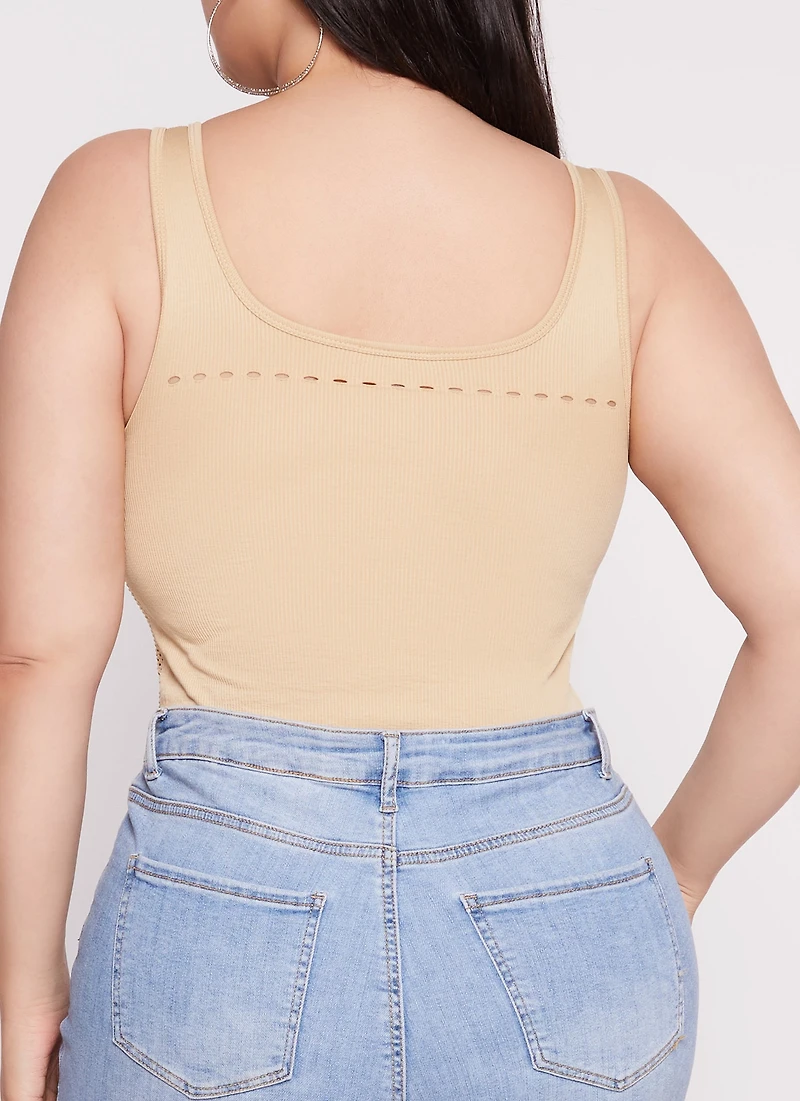Plus Seamless Ribbed Laser Cut Tank Bodysuit
