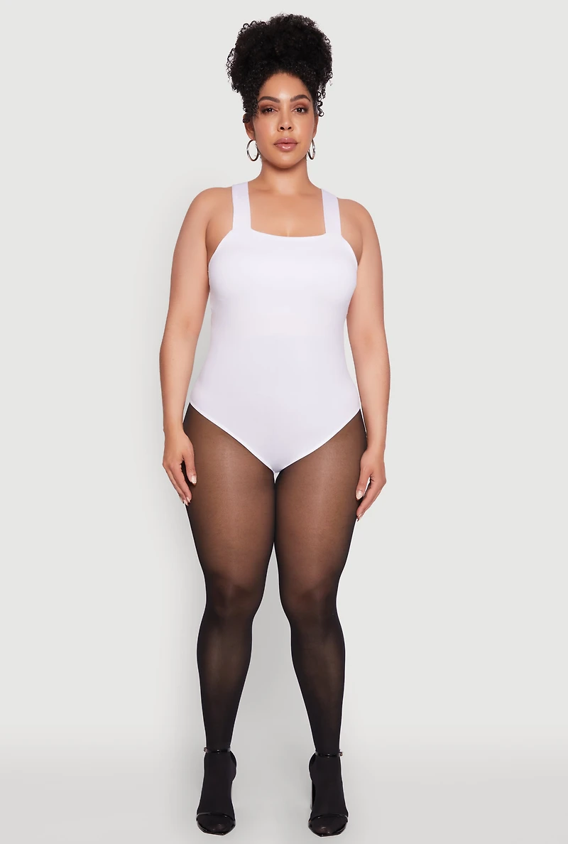 Plus Trendy Seamless Square Neck Shelf Bra Bodysuit