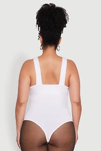 Womens Plus Size Trendy Seamless Square Neck Shelf Bra Bodysuit, White, Size 1X-2X