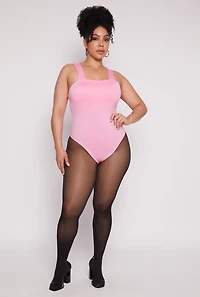 Womens Plus Trendy Seamless Square Neck Shelf Bra Bodysuit, 1X-2X