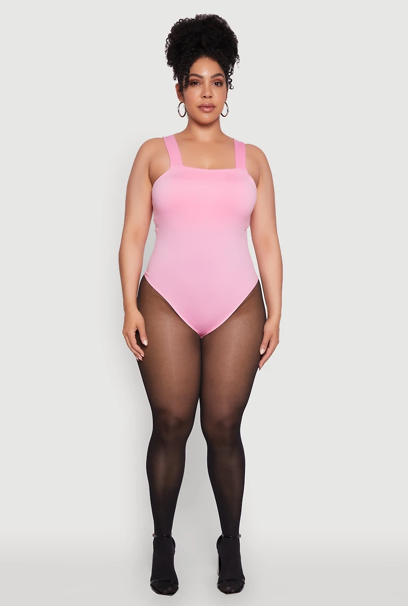 Plus Trendy Seamless Square Neck Shelf Bra Bodysuit