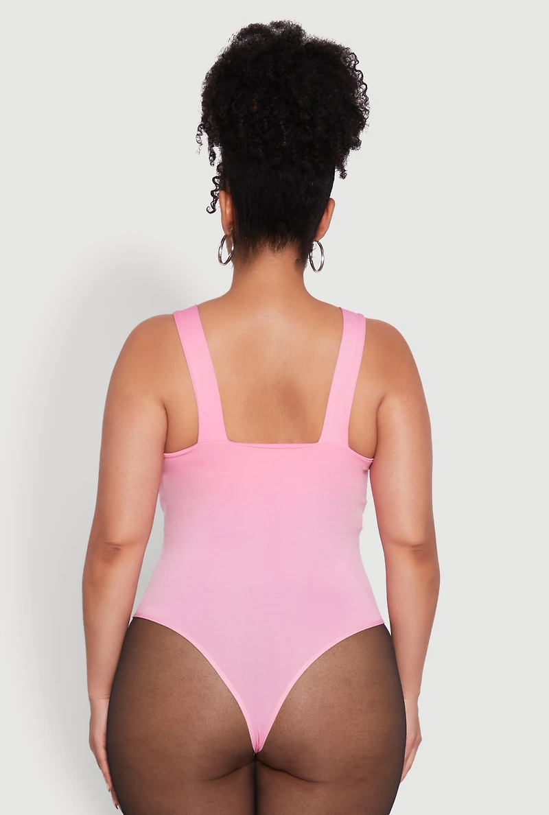 Plus Trendy Seamless Square Neck Shelf Bra Bodysuit