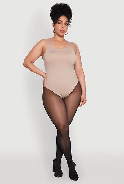 Womens Plus Trendy Seamless Square Neck Shelf Bra Bodysuit,