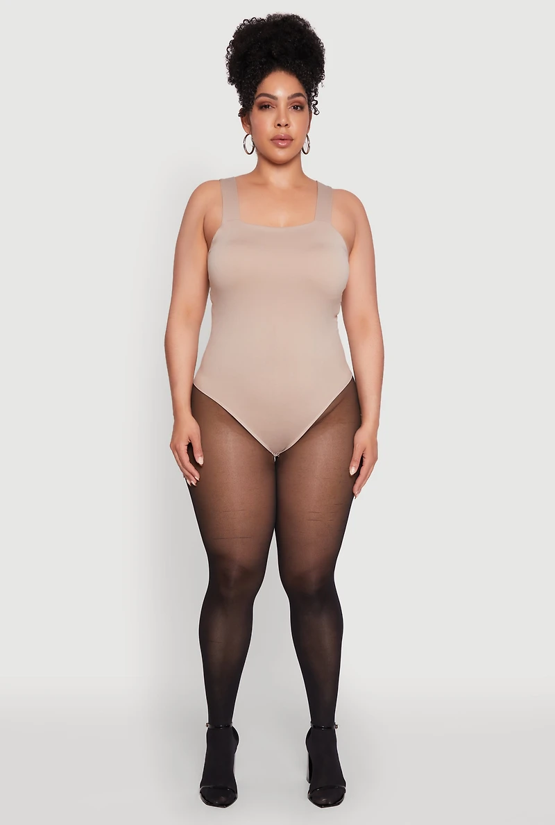 Womens Plus Trendy Seamless Square Neck Shelf Bra Bodysuit,