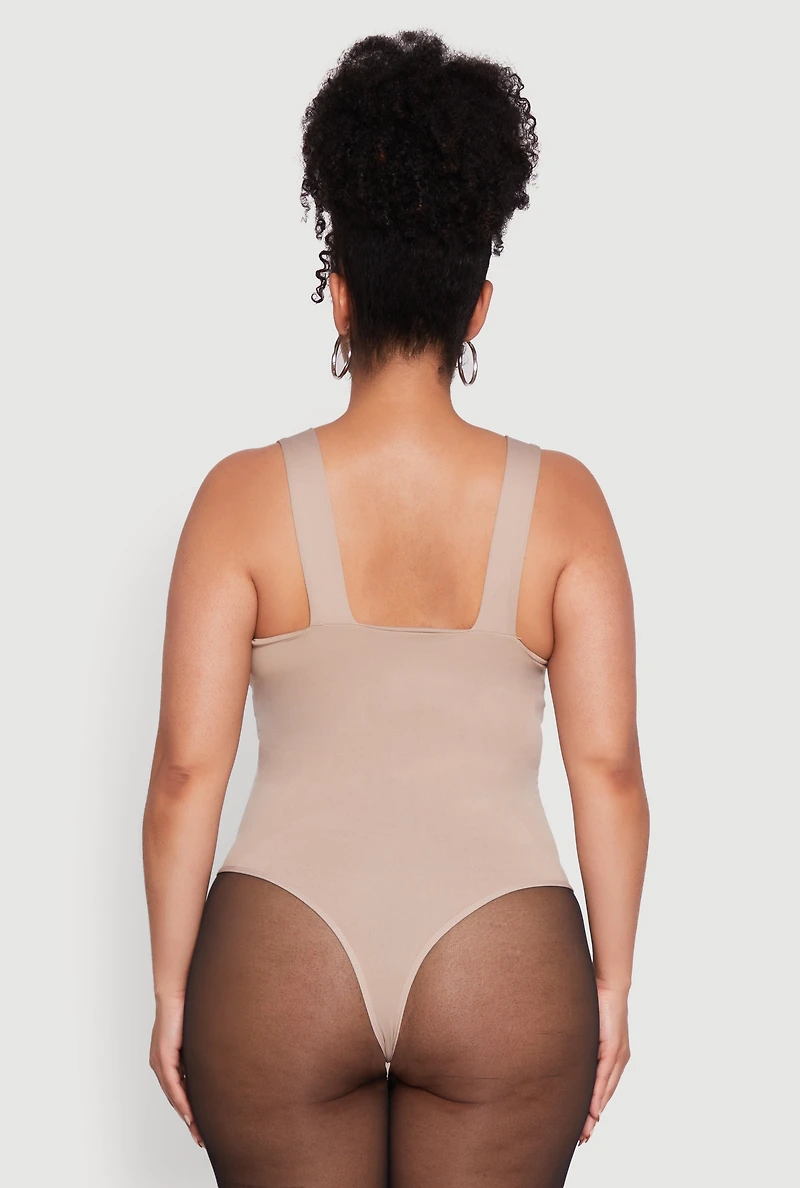 Womens Plus Trendy Seamless Square Neck Shelf Bra Bodysuit,