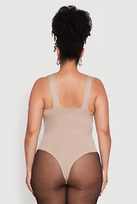 Womens Plus Trendy Seamless Square Neck Shelf Bra Bodysuit,
