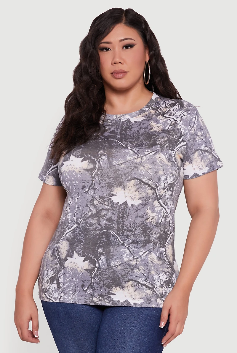 Plus Hunter Camo Short Sleeve Crew Neck Tee