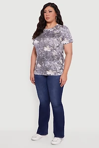 Womens Plus Hunter Camo Short Sleeve Crew Neck Tee, Grey,