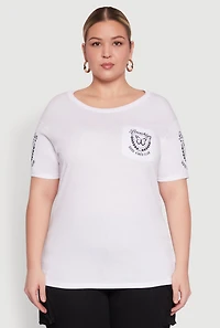 Womens Plus Size Brooklyn Butterfly Good Vibes Club Graphic Tee, White, Size 1X
