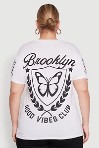 Womens Plus Size Brooklyn Butterfly Good Vibes Club Graphic Tee, White, Size 1X
