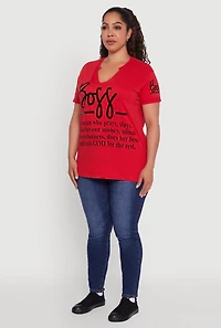 Womens Plus Size Boss Definition Graphic Roll Cuff Tee, Red, Size 3X