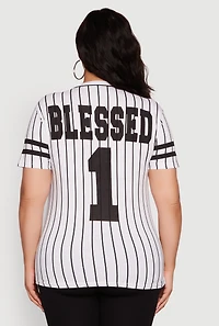 Womens Plus Size Blessed 1 Graphic Striped Baseball Tee, Multi, Size 1X