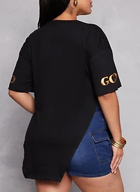 Plus Sequin God Looks Into The Heart Hanky Hem Tee