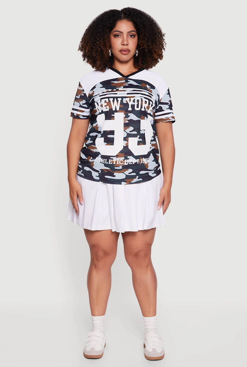 Womens Plus Size New York 93 Camo Graphic Tee, Multi, Size 2X