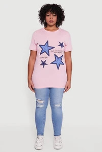 Womens Plus Oversized Star Graphic Tee, 3X