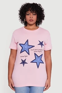 Womens Plus Oversized Star Graphic Tee, 3X