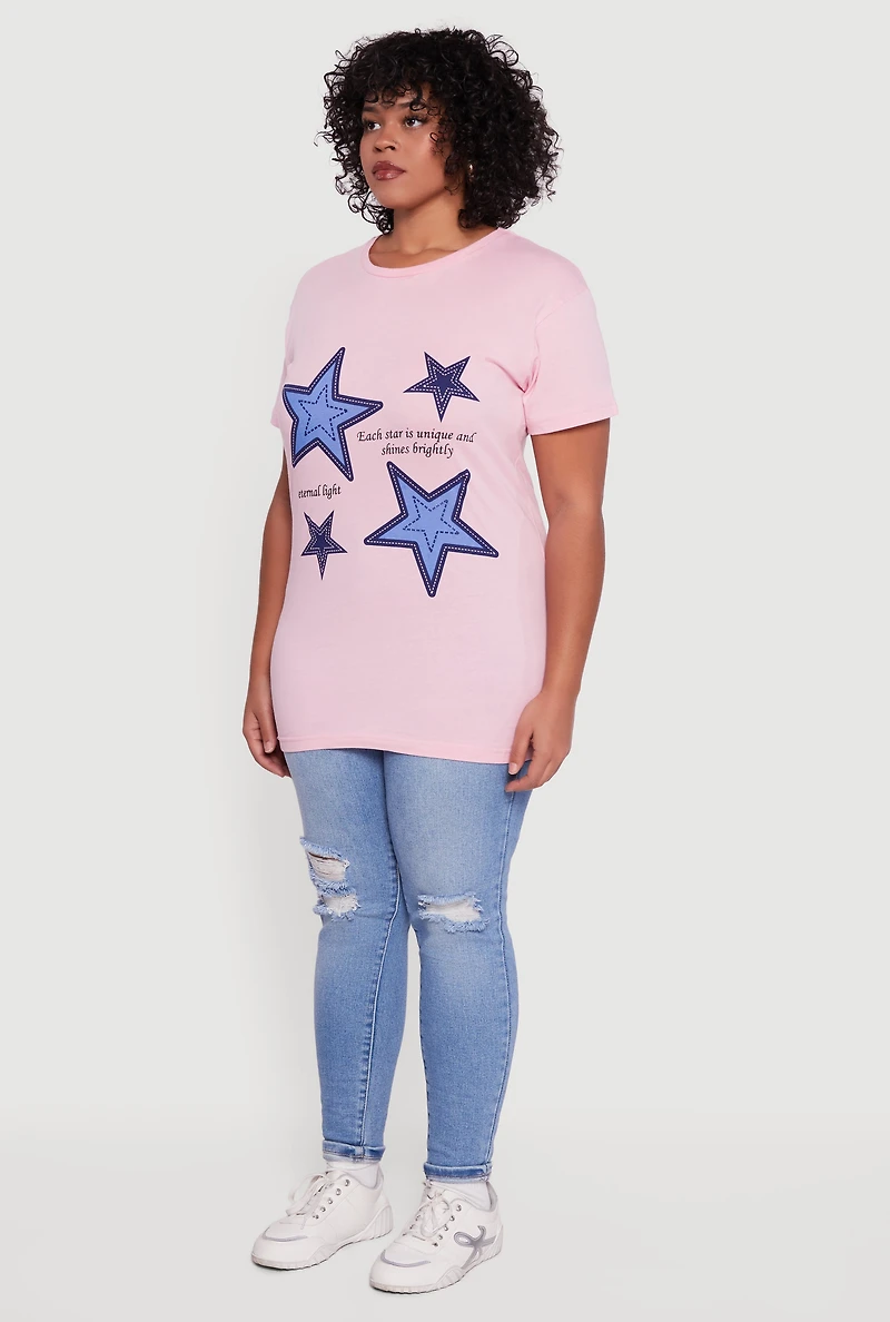 Womens Plus Oversized Star Graphic Tee, 3X