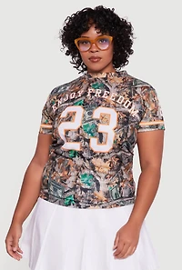 Womens Plus Size Hunter Camo Enjoy Freedom 23 Graphic Tee, Multi, Size 3X