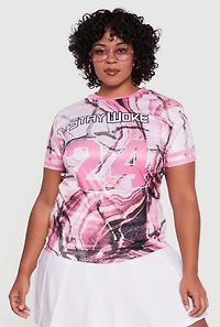 Womens Plus Size Hunter Camo Stay Woke 24 Graphic Tee, Pink, Size 2X