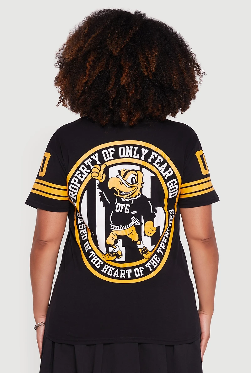 Womens Plus Size Only Fear God Varsity T-Shirt, Black, Size 3X