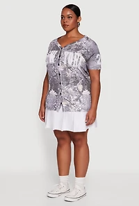 Womens Plus Size Hunter Camo New York 24 Baseball Shirt, Grey, Size 2X