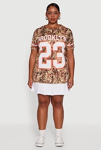 Womens Plus Size Hunter Camo Brooklyn 23 Football T-Shirt, Brown, Size 2X