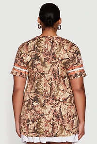 Womens Plus Size Hunter Camo Brooklyn 23 Football T-Shirt, Brown, Size 2X