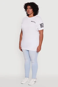 Womens Plus Velvet Burnout Beautiful Graphic Tee, White,