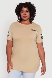 Womens Plus Size Velvet Burnout Beautiful Graphic Tee, Beige, Size 2X