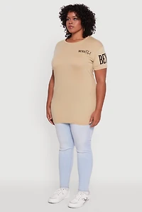 Womens Plus Velvet Burnout Beautiful Graphic Tee,