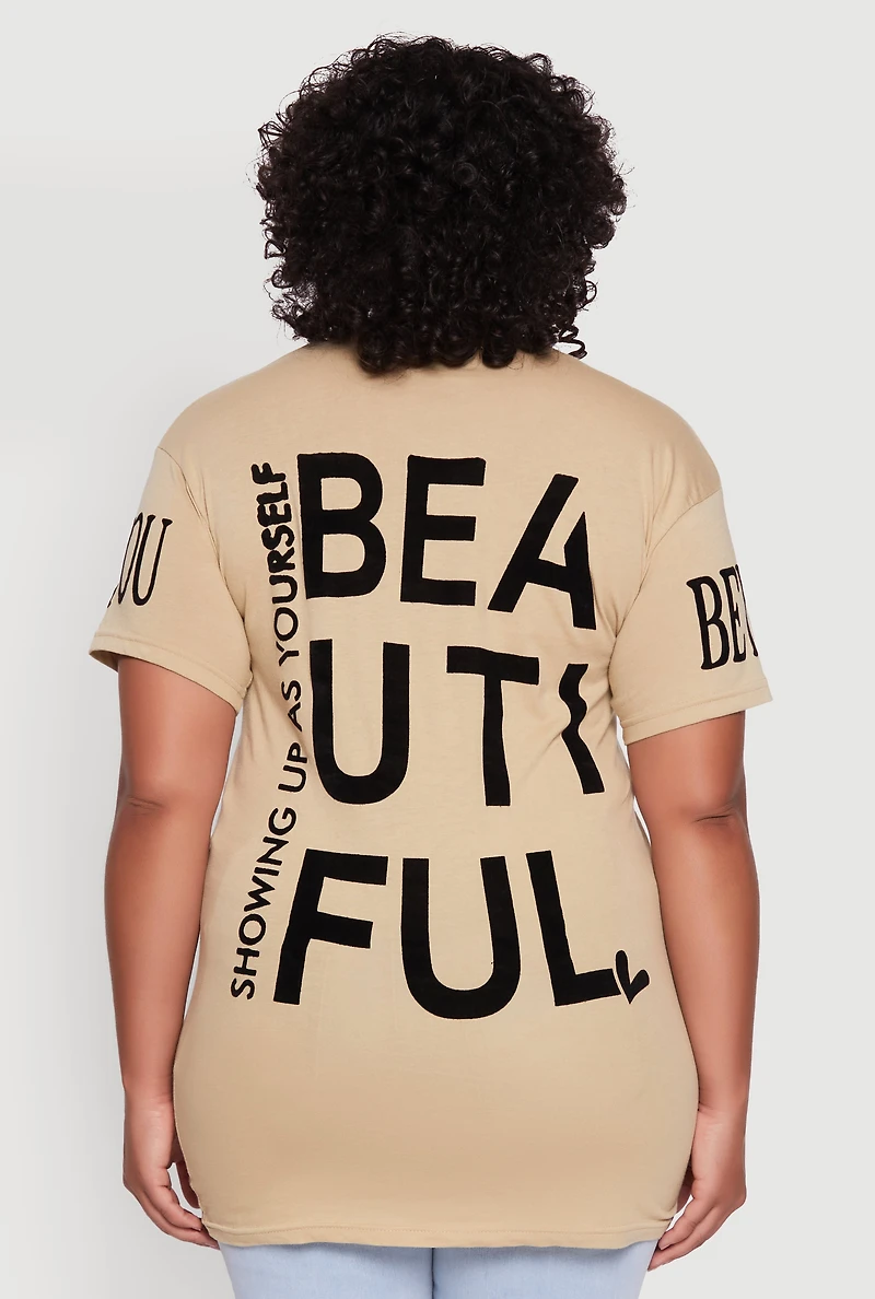 Womens Plus Velvet Burnout Beautiful Graphic Tee,