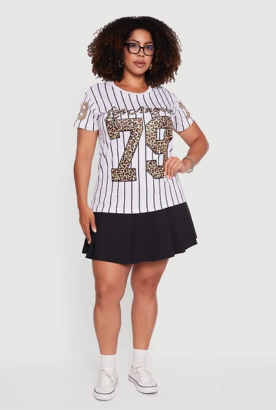 Womens Plus Size Los Angeles 79 Graphic Pinstripe T-Shirt, White, Size 2X