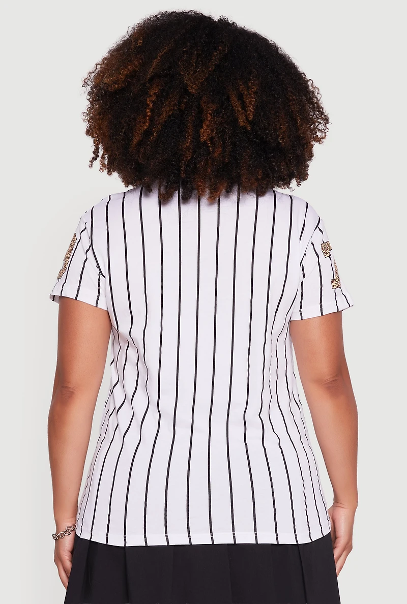 Womens Plus Size Los Angeles 79 Graphic Pinstripe T-Shirt, White, Size 2X