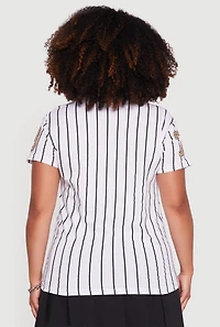 Womens Plus Size Los Angeles 79 Graphic Pinstripe T-Shirt, White, Size 2X