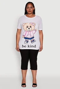 Womens Plus Size Be Kind Bear Graphic Crew Neck T-Shirt, White, Size 2X