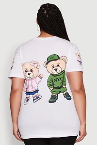 Womens Plus Size Be Kind Bear Graphic Crew Neck T-Shirt, White, Size 2X