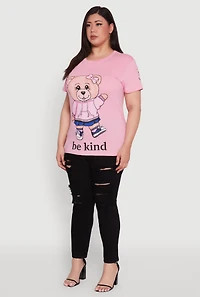 Womens Plus Be Kind Bear Graphic Crew Neck T-Shirt,