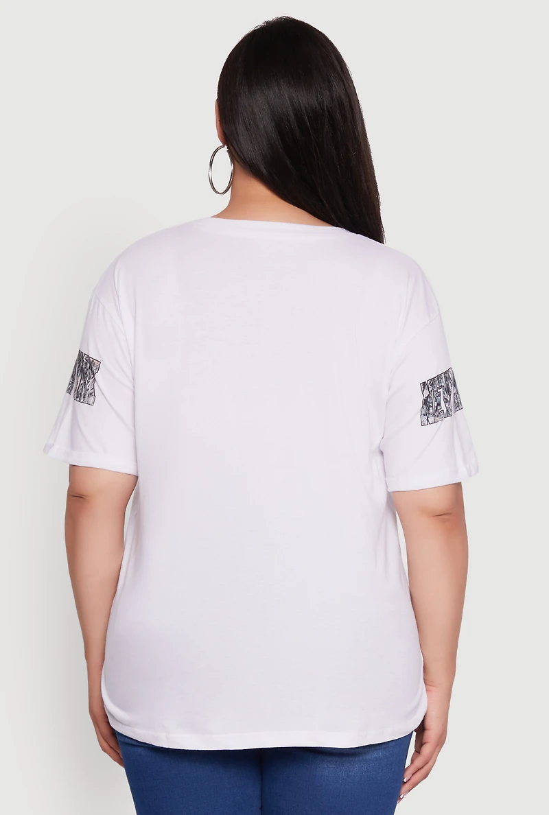Womens Plus Size New York Graphic Rolled Cuff T-Shirt, White, Size 2X