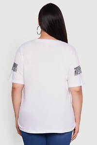 Womens Plus Size New York Graphic Rolled Cuff T-Shirt, White, Size 2X