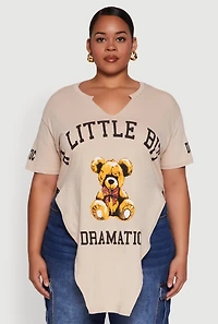 Womens Plus A Little Bit Dramatic Side Slit Graphic Tee, Beige,