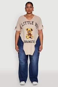 Womens Plus Size A Little Bit Dramatic Side Slit Graphic Tee, Beige, Size 2X