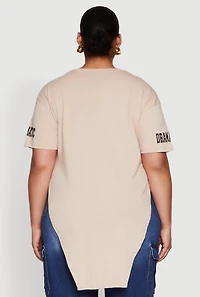 Womens Plus Size A Little Bit Dramatic Side Slit Graphic Tee, Beige, Size 2X